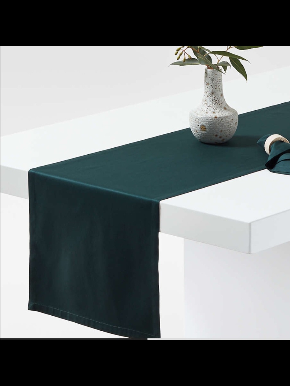Crate&Barrel Aspen 90" Spruce Green Organic Cotton Table Runner